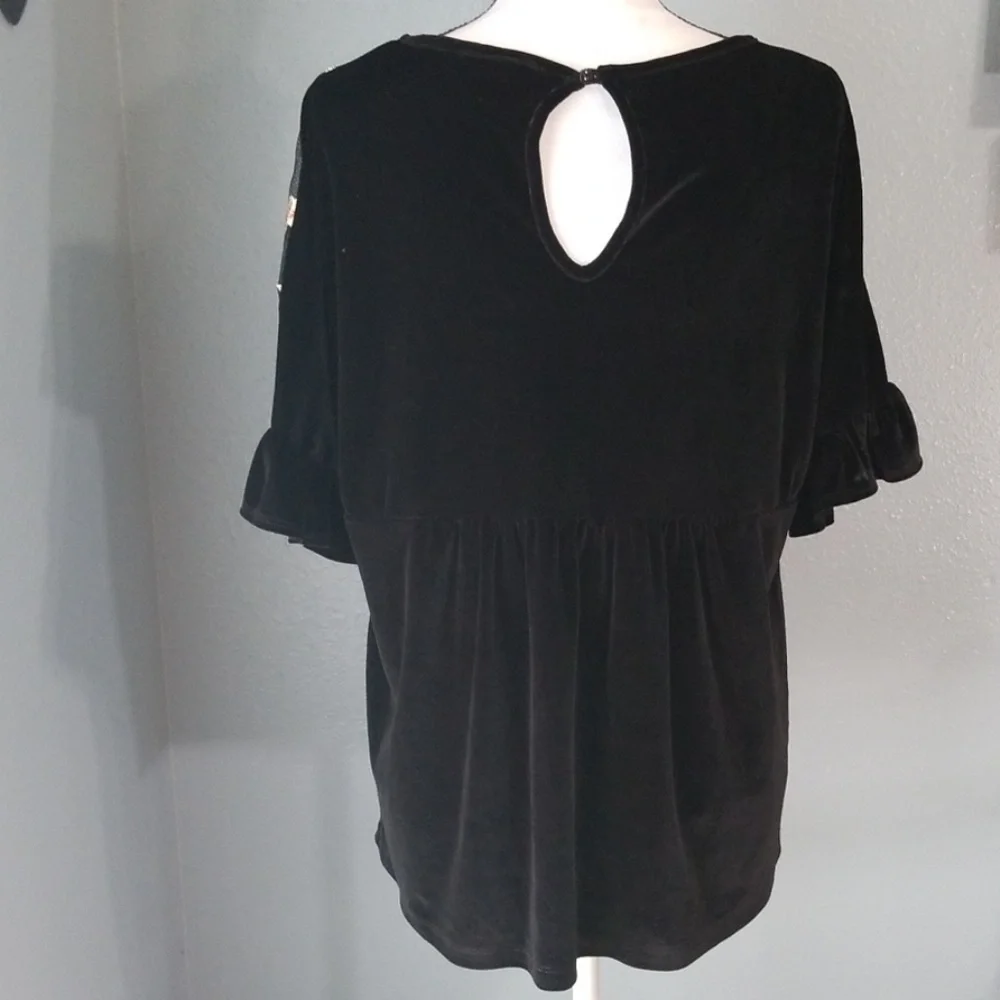 Anthropologie Pleione Black Velvet floral Mesh Blouse - Picture 5 of 8